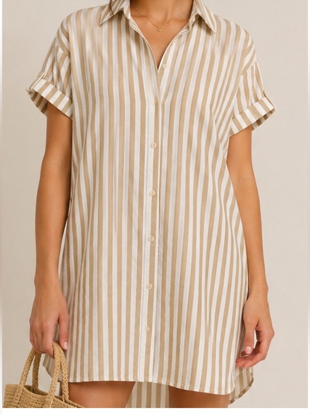 Madewell Tan Striped Shirt Dress